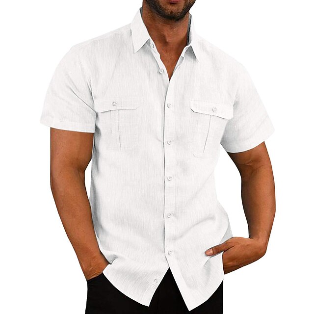 Summer Linen Men's Shirt Solid Beach