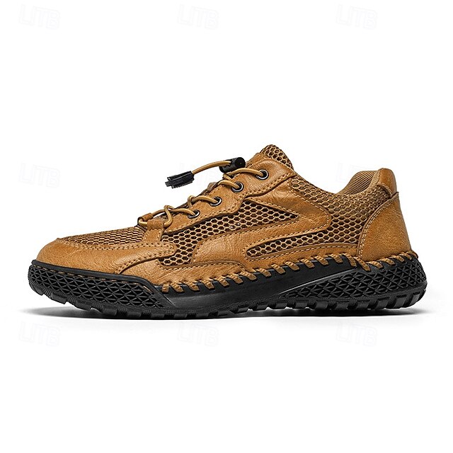 Men's Tan Breathable Mesh Lace-up with Design Sneakers