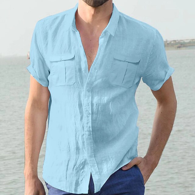 Vacation Shirt Color Men's Solid Beach Summer
