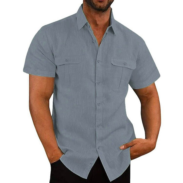 Summer Linen Men's Shirt Solid Beach