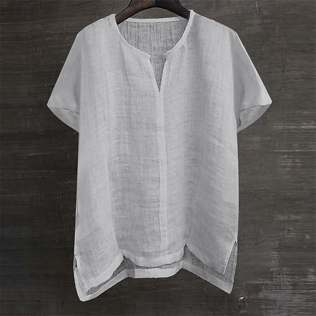 Men's Shirt Linen Cotton Casual White