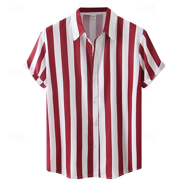 Summer Casual Men's Bowling Button Shirt Up
