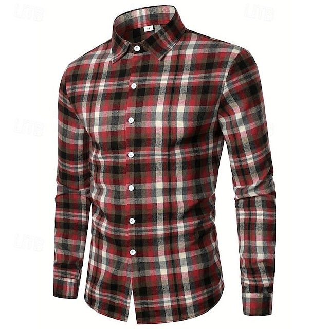 Shirt Wedding Dress Party Men's Up Plaid Button