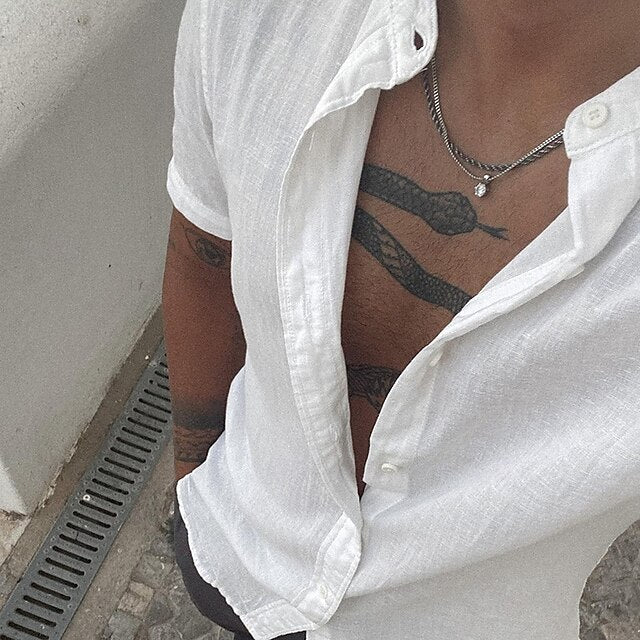 Button Shirt Beach Summer Casual Men's Up