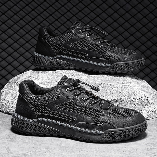 Men's Tan Breathable Mesh Lace-up with Design Sneakers