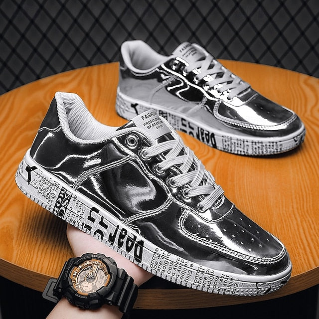 Printed Metallic Gold Sneakers Men's with Sole - Stylish