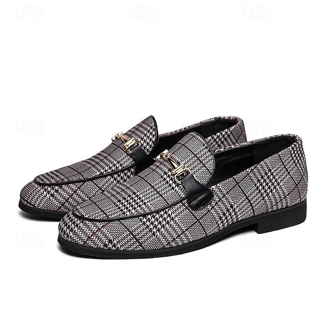 Buckle Plaid Fabric Men's Stylish with Loafers – Metal