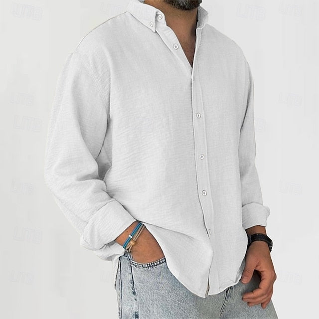 Men's Cotton Black Vacation Linen Plain Daily Wear Shirt