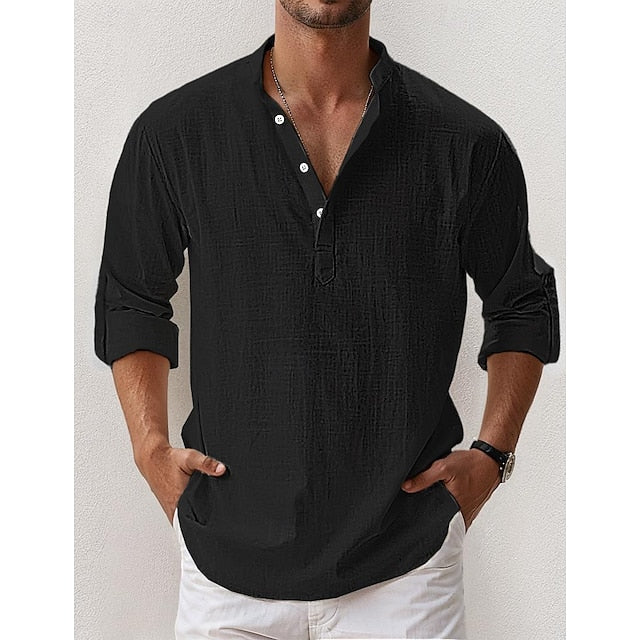 Band Linen Collar Popover Shirt Summer Men's