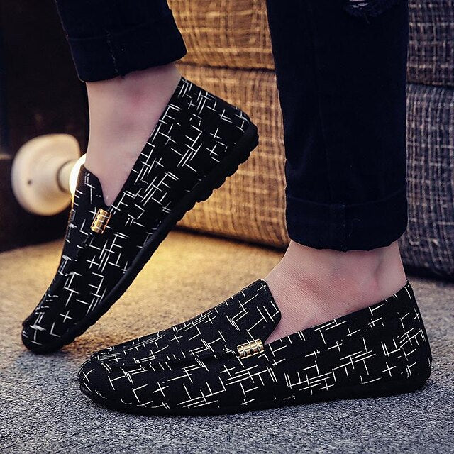 – Printed Loafers Casual White Men's Lightweight Slip-On