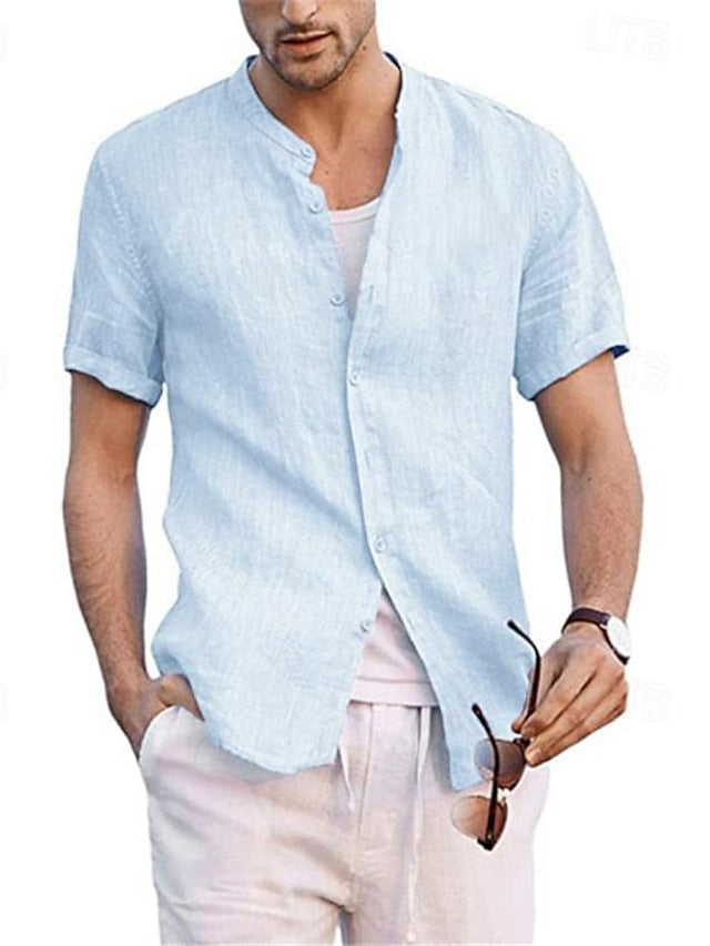 Cotton Linen Collar Men's Shirt Chinese