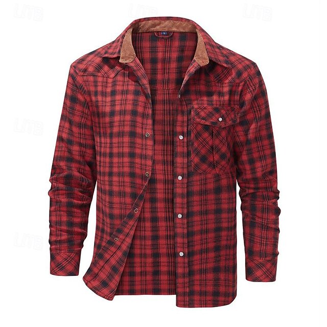 Shirt Casual Up Men's Button Plaid