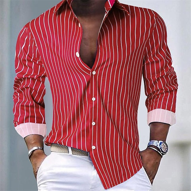 Men's Button Casual Up Shirt Pink Summer