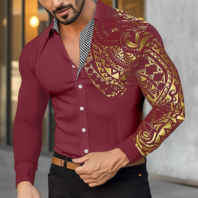 Office Button Men's Up Casual Shirt Bronzing