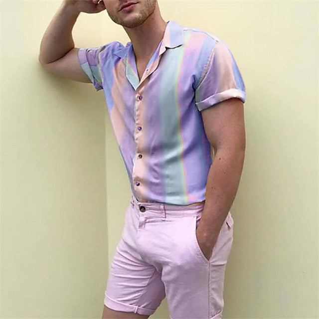 Up Summer Men's Collar Shirt Camp Button