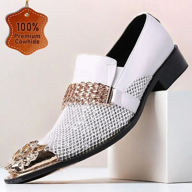 Loafers with Metallic Premium Men's Cowhide Slip-On White