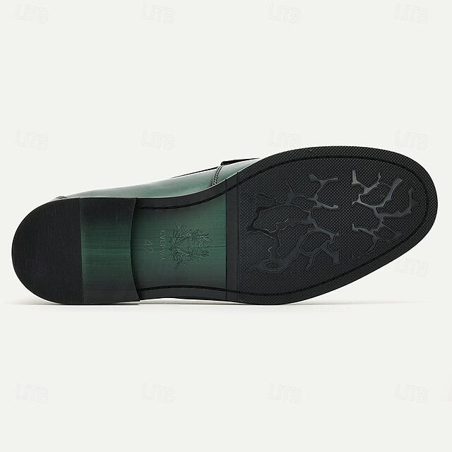 Cowhide Leather Premium Green Loafers Men's with – Metal
