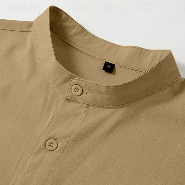 Summer Collar Linen Band Men's Shirt