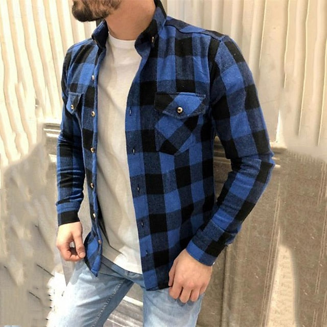 Overshirt Shirts Checked Button Shirt Casual Up Men's