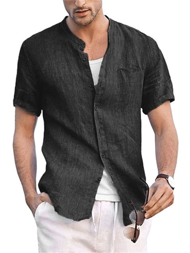Cotton Linen Collar Men's Shirt Chinese