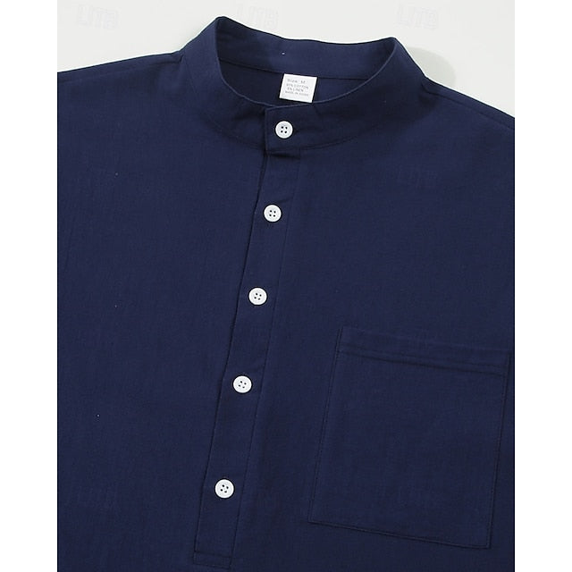 Linen Men's Shirt Casual Popover Cotton