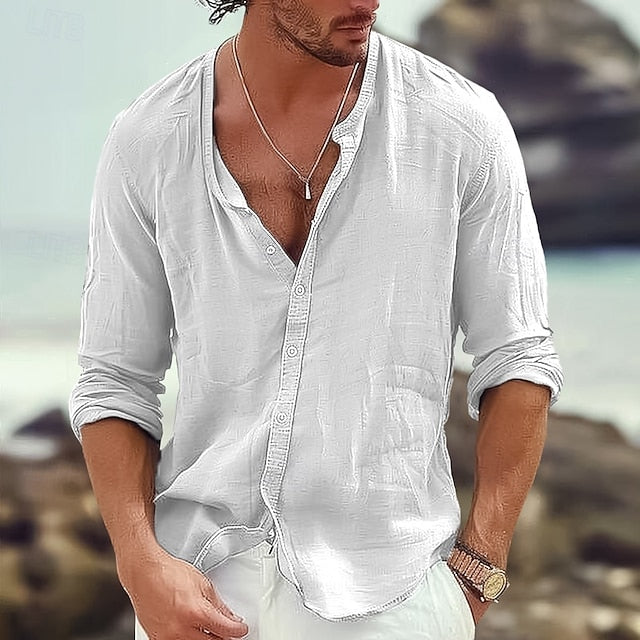 Men's Shirt Summer Untucked Beach Linen