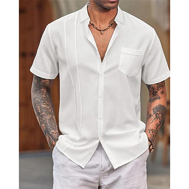 Men's Shirt Cotton Linen Casual Plain
