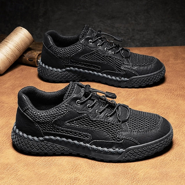 Men's Tan Breathable Mesh Lace-up with Design Sneakers