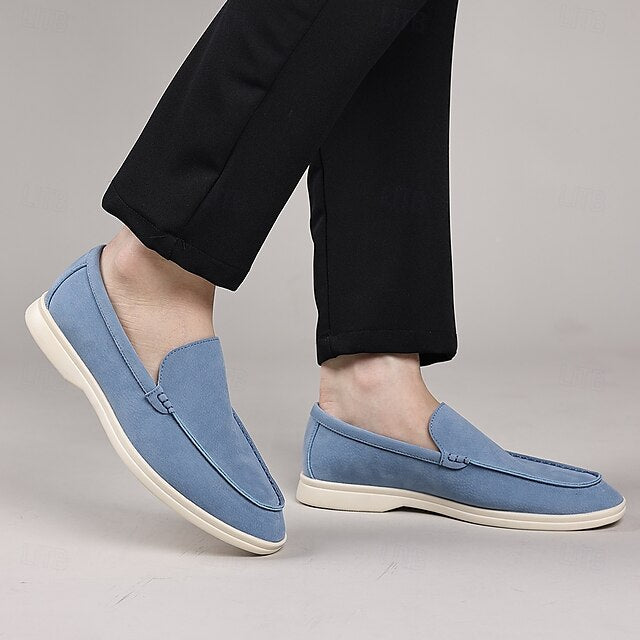 Slip-On Breathable Men's Faux – Casual Light Blue Loafers