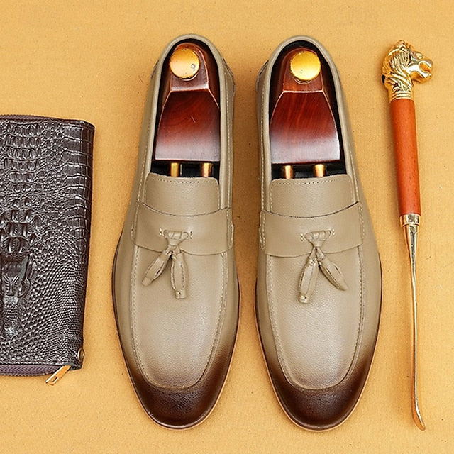 Leather Elegant Loafers Men's Tassel Genuine Slip-On -