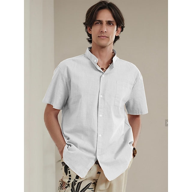 Linen Men's Casual Up Shirt Cotton Button