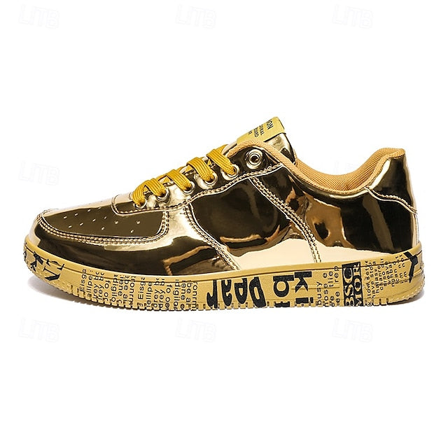 Printed Metallic Gold Sneakers Men's with Sole - Stylish