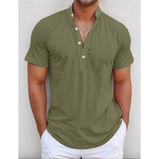 Linen Shirt Popover Collar Band Men's