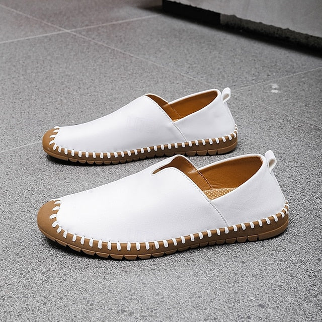 White Faux with Slip-On Casual Men's – Sneakers Leather