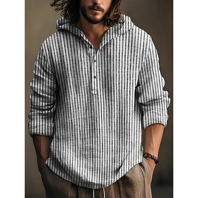 Sleeve Black Button Up khaki Men's Hooded Long Shirt