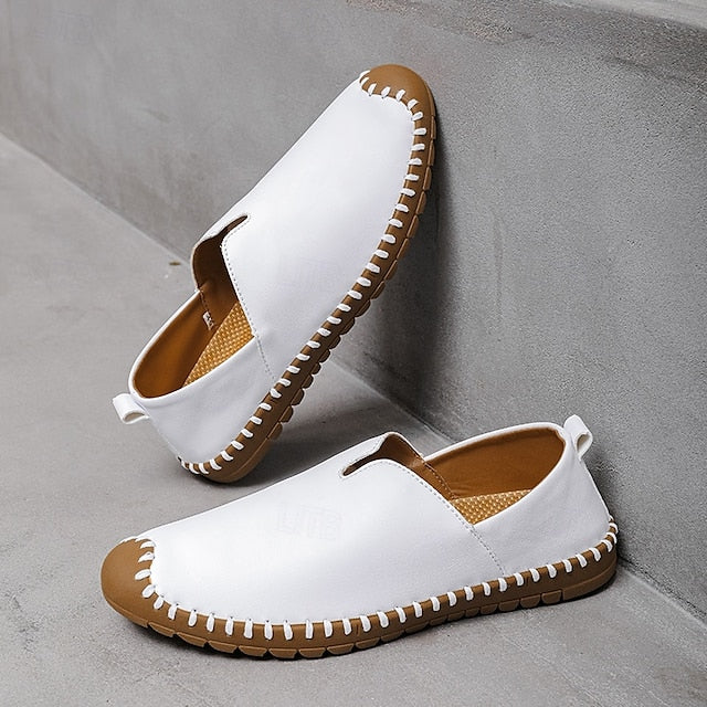 White Faux with Slip-On Casual Men's – Sneakers Leather