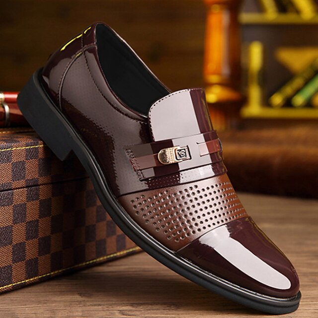 Brown Faux with Men's Patent Dress Loafers Leather