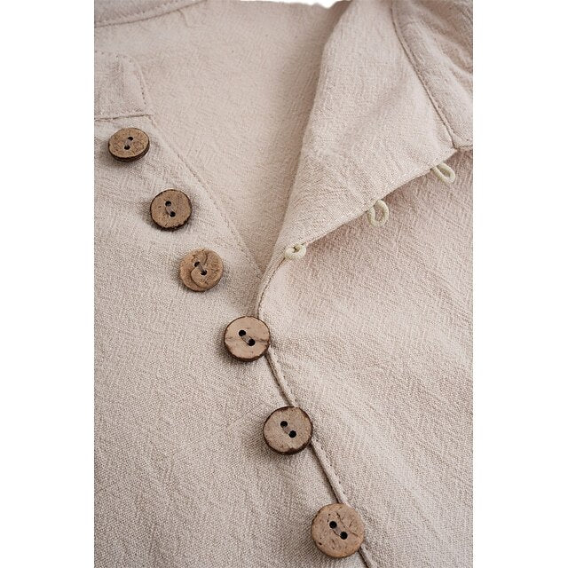 Collar Summer Men's Shirt Band Popover Linen