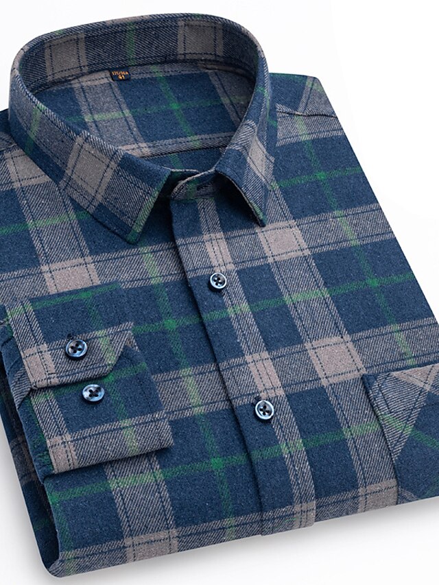 Button Men's Up Casual Shirt Plaid