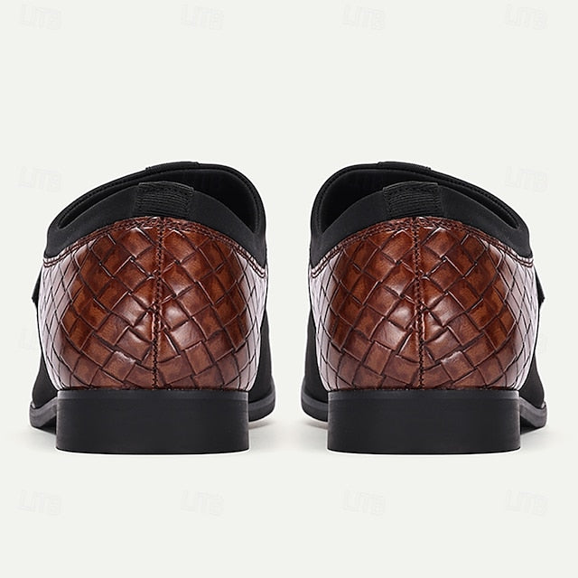 Men's Slip-On Leather Embossed Loafers with Faux Brown