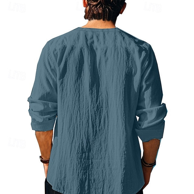 Linen Block Casual Men's Color Hawaiian Shirt