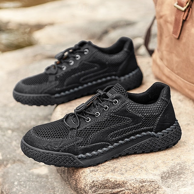 Men's Tan Breathable Mesh Lace-up with Design Sneakers