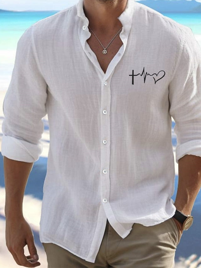 Beach Men's Up Shirt Valentine's Button