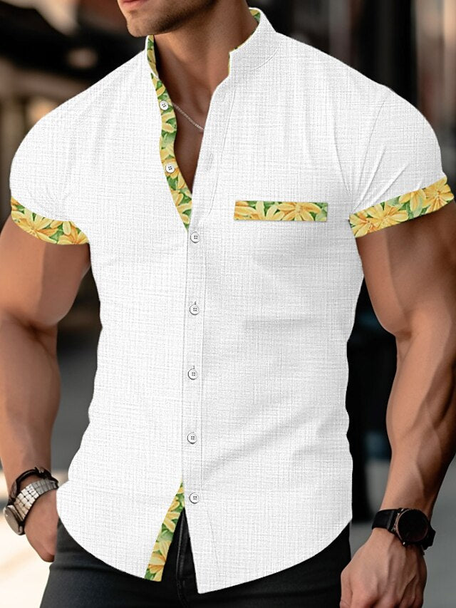Linen Shirt Chinese Mandarin Men's Collar