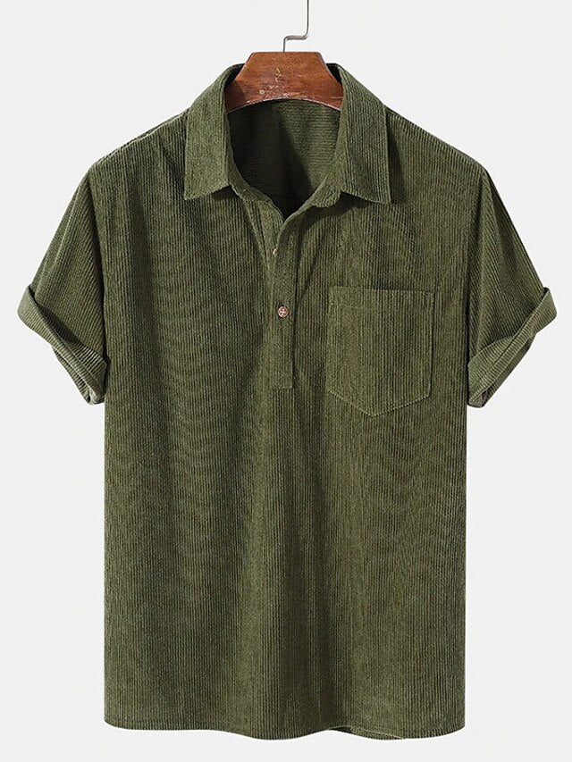 Black Casual Men's Shirt Up Button Corduroy