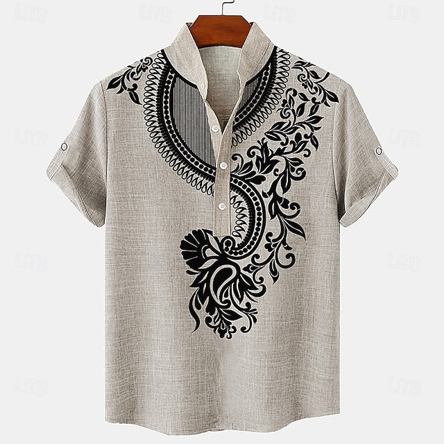 Shirt Linen Henley Retro Men's Shirts Vintage