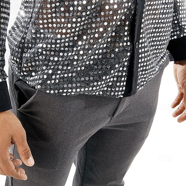 Long Men's Gold Disco Black Silver Shirt Prom