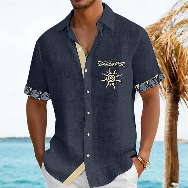 Summer Linen Beach Shirt Button Men's Up