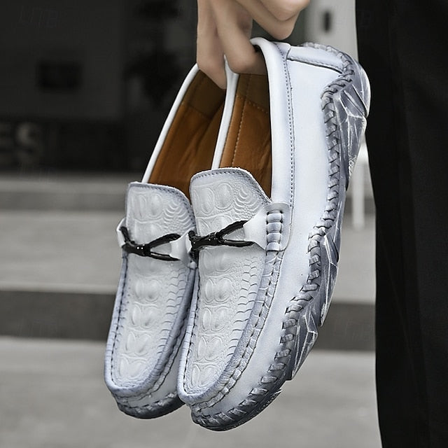 Faux - with Leather Detail Men's White Moccasins Tassel