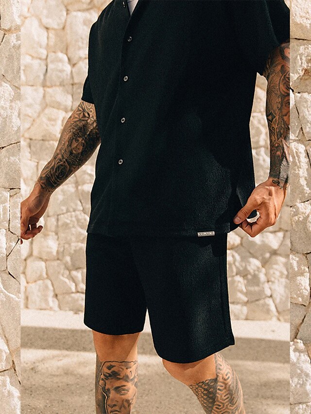 Men's Piece Button Casual 2 Summer Shirt Set Up